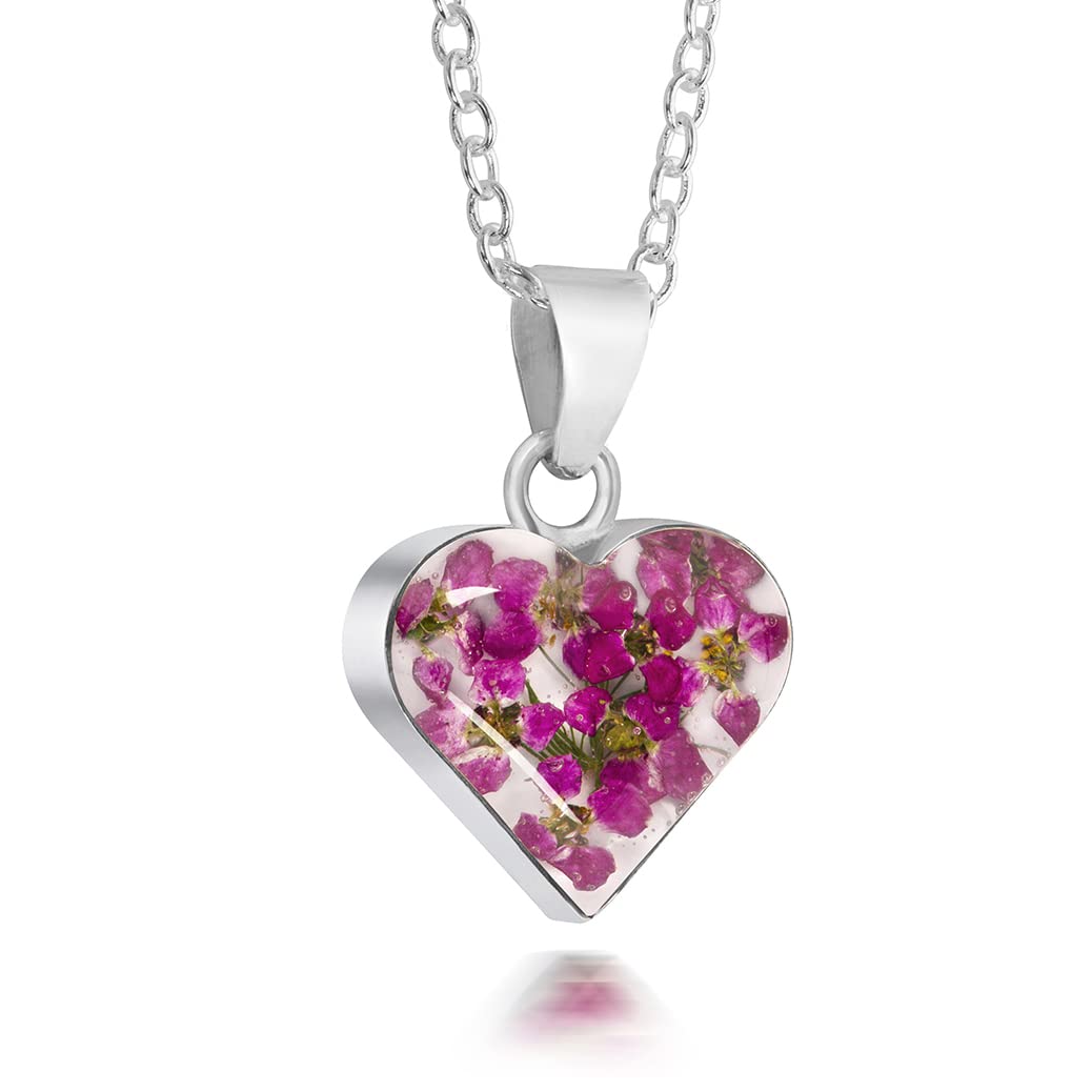 Natural Flower Jewellery Sterling Silver Small Heart Pendant Made With Real wild Pink Flowers …