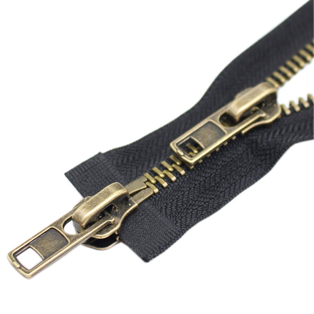 ByaHoGa 24 Inch #8 Two Way Separating Jacket Zipper Antique Brass Metal Zippers for Jackets Coats Sewing Crafts (24" TW Anti-Brass)