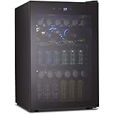 Kismile 4.5 Cu.ft Beverage Refrigerator and Cooler, 145 Can Mini Fridge Glass Door with Digital Temperature Display for Soda,