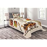 Lunarable Kids Bedspread Set Twin Size, Vintage Wooden Toys Design Rocking Horse Blocks Doll Drum Train Retro Illustration, Decorative Quilted 2 Piece Coverlet Set Pillow Sham, Multicolor