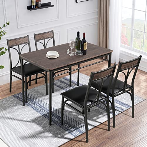 VECELO 5 Piece Kitchen Dining Room Table And Chairs Set For Home