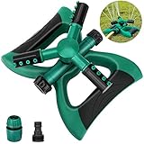 Madeking Garden Sprinkler, Automatic 360 Rotating Adjustable Garden Water Sprinklers Lawn Irrigation System Covering Large Area with Leak Free Design Durable 3 Arm Sprayer, Easy Connection