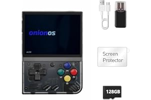 BIGARBEE MIYOO Mini Plus 128GB OnionOS Preinstalled 3.5inches IPS 640*480 Screen Retro Portable Handheld MIYOO Mini+ Onion OS System (Black Transparent)