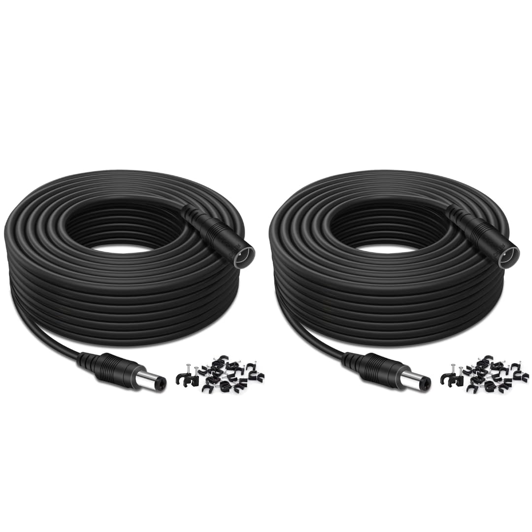 Tonton CCTV Power Extension Cable 10M(33ft), 2.1mmx 5.5mm Female to Male 12V DC Extension cable for Tapo C110,C211,C510W,TC70, Router, LED Strip Light, CCTV Cameras, DVR/NVR Recorder, Black (2 Pack)