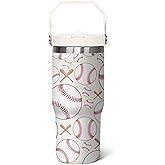 qwpmvhsak 30 oz Baseball Coffee Mug Cup Vacuum Insulated Travel Tumbler with Handle Lid and Straw,Baseball Coach Gifts,Baseball Accessories Stuff
