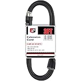 EP 3 Ft Extension Cord - 12/3 SJTW Heavy Duty Black Extension Cable with 3 Prong Grounded Plug - Power Cord for Lawn, Garden, Appliances