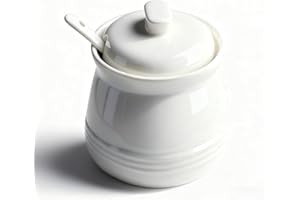 Fcreimd Sugar Bowl Porcelain Sugar Jar, Ceramic Sugar Container with Lid and Spoon, 12 Ounces, White