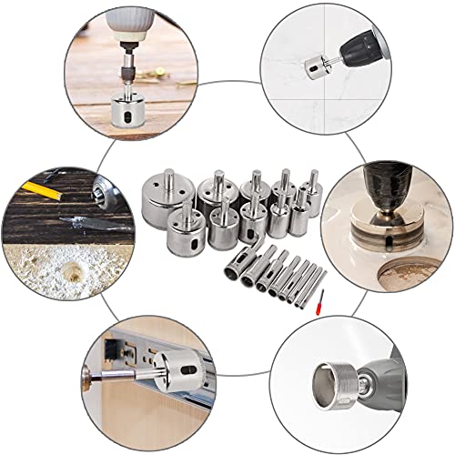 JOHOUSE Diamond Drill Bit Set, 18PCS Hole Saw Set for Granite Stone, Glass, Porcelain, Marble