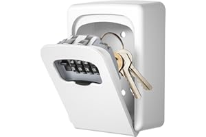 Key Lock Box Wall Mounted, Fayleeko 4 Digit Combination Lockbox for Outside, House Keys - 5 Keys Capacity, Key Safe Security Storage Lock Box for Indoor, Outdoor, Garage, Garden, Store (White, 1Pack)