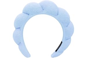 AOENJIE Spa Headbands for Washing Face or Makeup, Sponge Bubble Skincare Headbands, Puffy Terry Cloth Hairband for Women, Skin Care Makeup Headwear Hair Accessories for Girls(Blue)