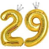 40 Inch Gold Crown Number 29 Balloons, 29th Large Foil Helium Balloons,Silver 29th Celebration Decor Happy 29th Birthday Party,29th Birthday Party Decoration Wedding Anniversary Events Supplies