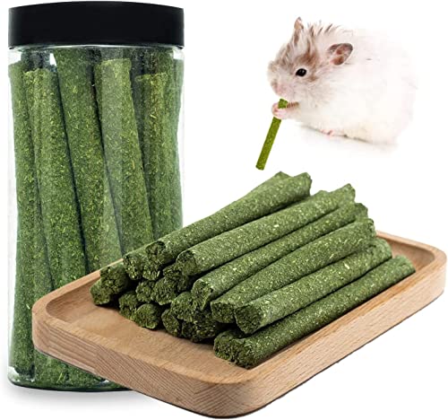 Odluzy 20 Pcs Natural Timothy Hay Sticks, Molar Wood Treats Stick, Teeth Chew Stick for Rabbits, Hamster, Chinchilla and Other Small Animals