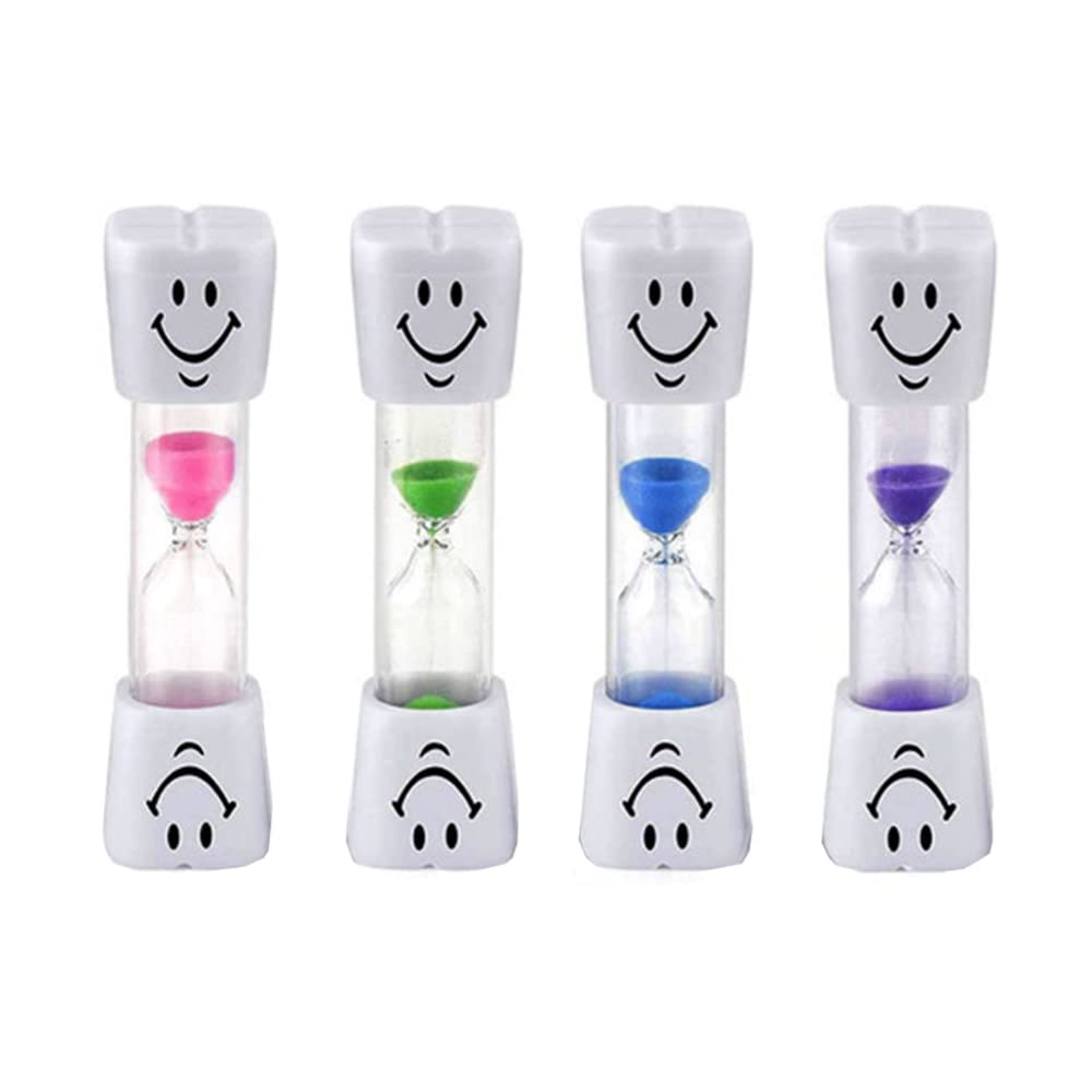 Photo 1 of 4 Pcs Toothbrush Timer Hourglass 3 Minute Sand Timer Smile Hourglass Timer for Kids Proper Tooth Brushing
