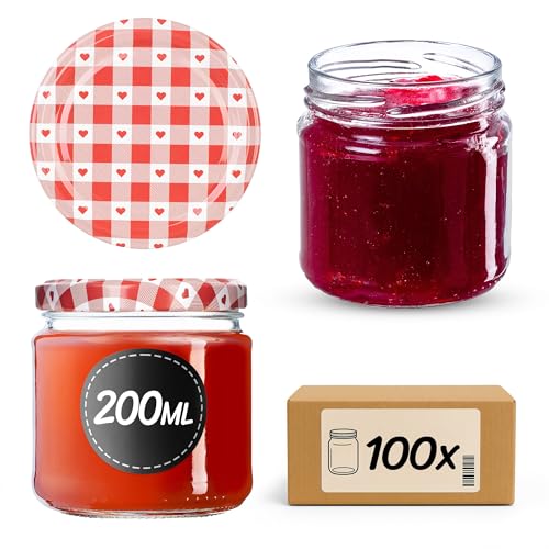 KADAX 100er Set Einmachgläser 200ml TO66, Marmeladengläser Vorratsgläser Mason Jar mit Schraubdeckel, Luftdicht & Spülmaschinenfest, Honig- & Dessertg