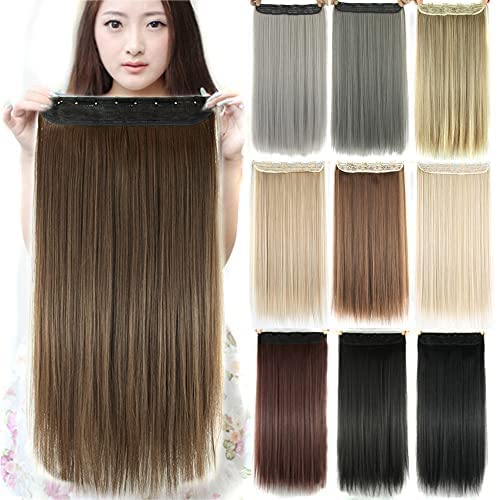 IMISSU Long Natural Thick Hair Straight Clip in on Synthetic Hair Extensions Hairpieces for Women (24 Inch,Light Brown)