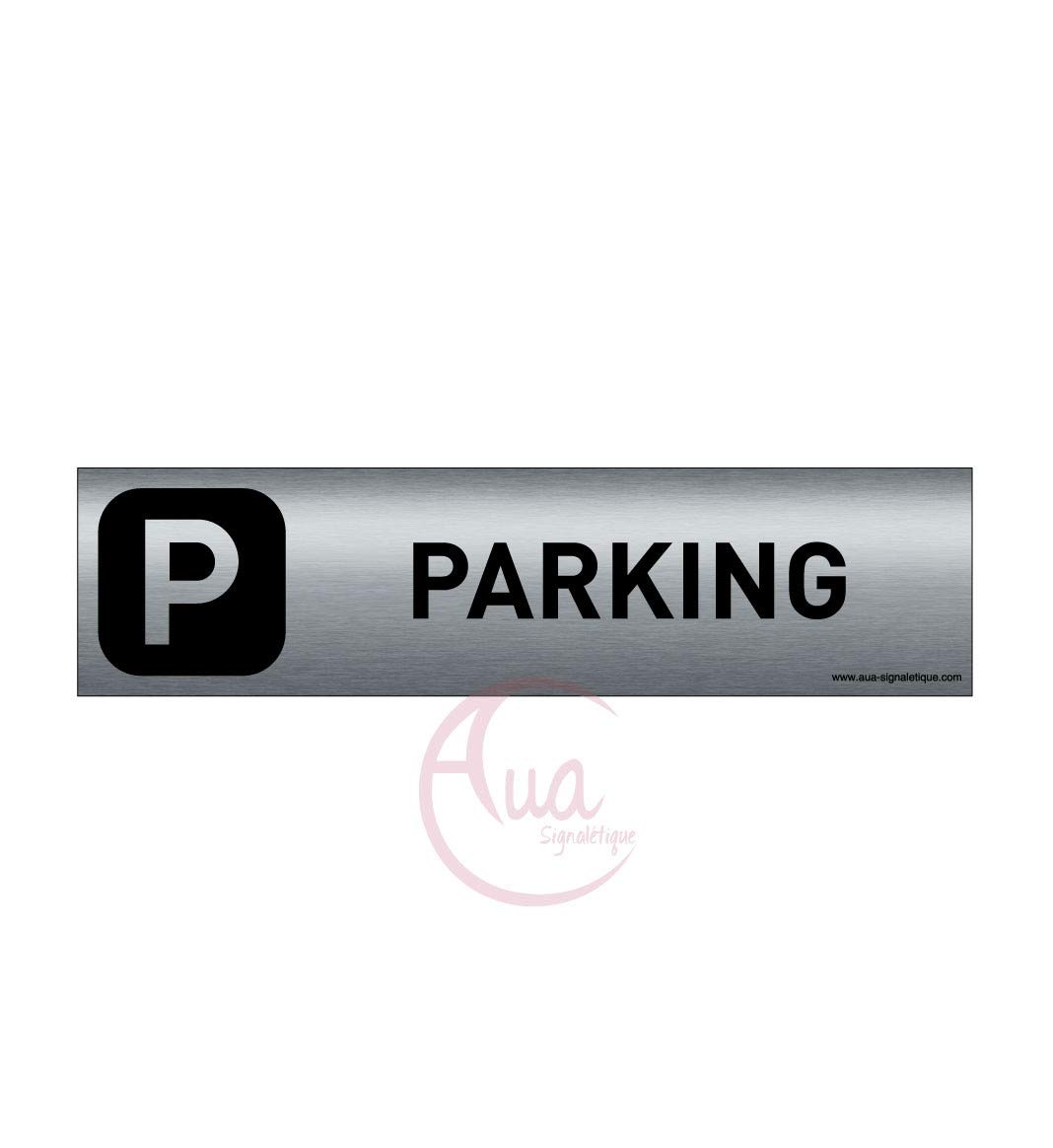 AUA SIGNALETIQUE - Plaque Aluminium brossé imprimé AluSign DARK - 200x50 mm - Double Face adhésif au dos (Parking) — image 1