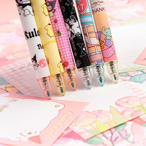 6 Pcs Kawaii Pens Anime Kitty Pen Merchandise Black Ink 0.5mm Ballpoint Pens Cute Office School Supplies for Women Girls Press Gel Pen