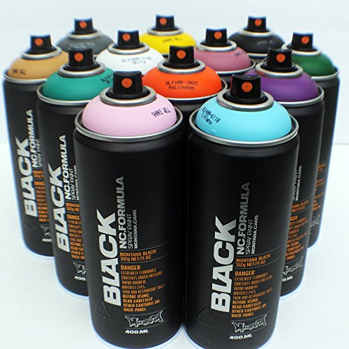 Montana BLACK 400ml Set of 12 Graffiti Street Art Mural Spray Paint
