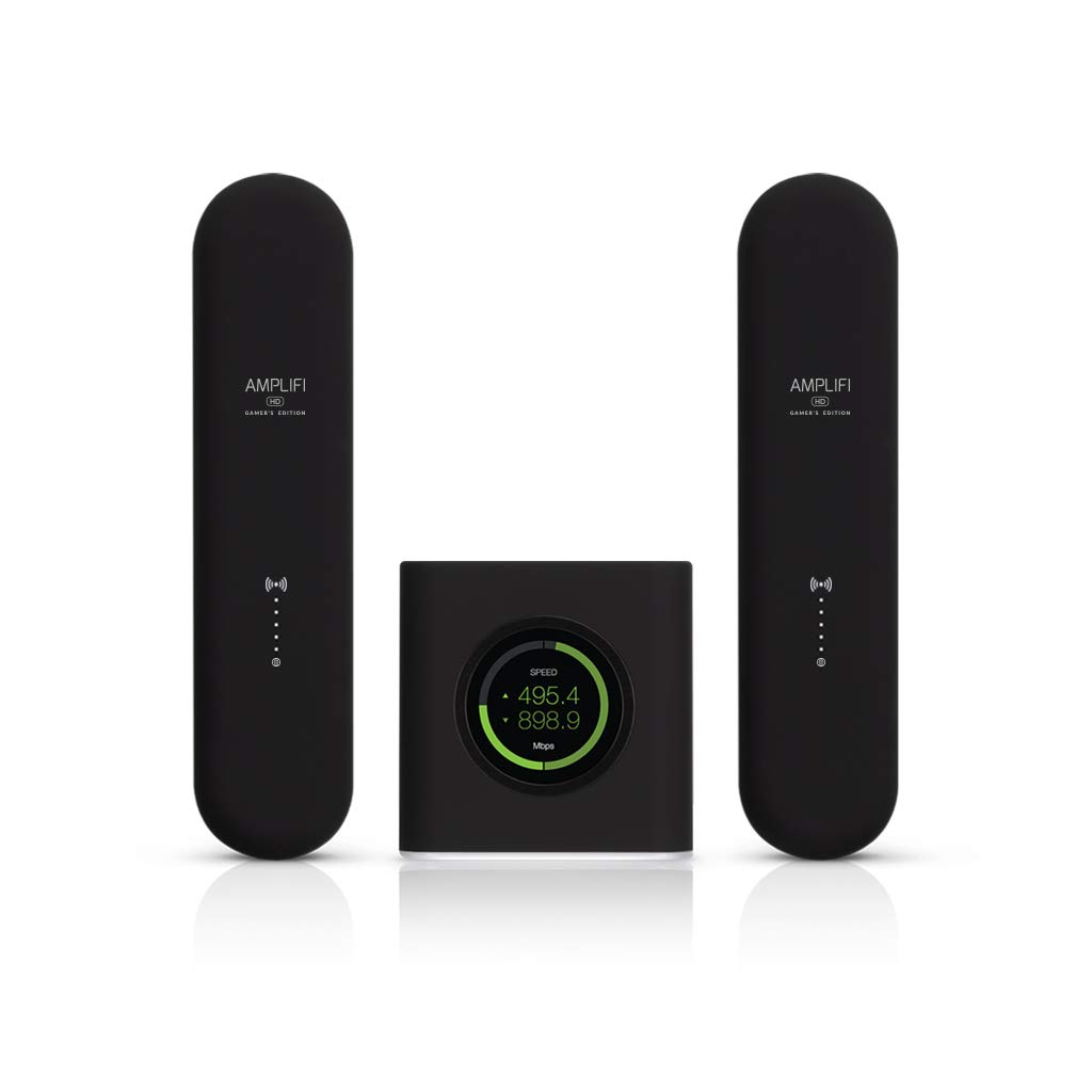 Ubiquiti Amplifi Black Nvidia GeForce Now Gamers Mesh Router with 2x Access Points, Black & Green