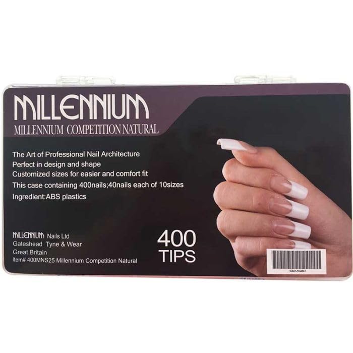 Millennium Nails CompetitionNatural Tips Master Pack, Fit for all Nail Shapes, Suitable for Salon or Home Use, Pack of 400 Tips, 40 Each of Sizes 1-10 (Competion Natural Tips)