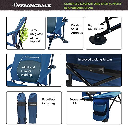 STRONGBACK Low Gravity Beach Chair Heavy Duty Portable Camping and