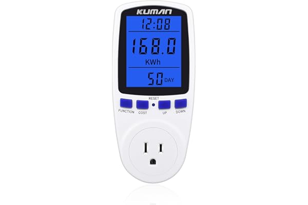 kuman KW47-US Electricity Usage Monitor Plug Power Watt Voltage Amps Meter with Digital LCD, Overload Protection and 7 Displa