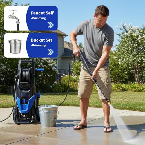 2026 Upgrade Pressure Power Washer 4800PSI w/4 Different Pressure Tips, Inlet Hose & Filter&500ML Soap Tank, High Cleaning Machine for Cars/Fences/Driveways/Patios/Home Cleaning, Blue