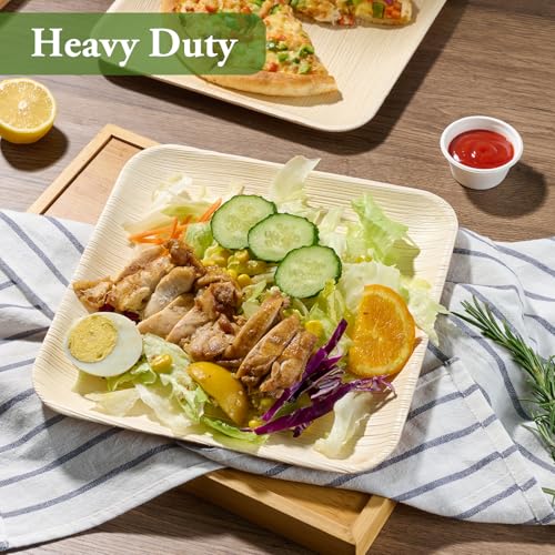 ECOLipak 10 Inch Compostable Palm Leaf Plate Like Bamboo Plate, 50 Pack | Disposable Biodegradable Plates, Suitable for Party, Dinner