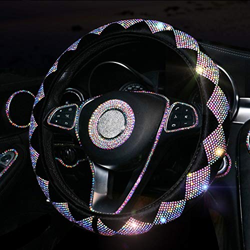 Dyshuai 15Inch Sparkling Shining Diamond Car Wheel Covers for Women Elegant Rhombus Rhinestone
