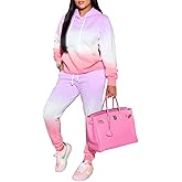 PINSV Sweatsuit Outfits For Women 2 Piece Set Casual Jogging Suits Tracksuits Long Sleeve Hoodie Sweatshirts Drawstring Sweatpants Two Piece Sets Purple Pink Gradient L