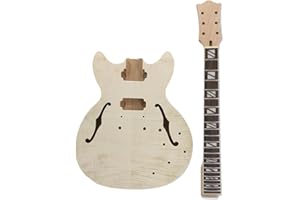 ModouString Electric Guitar Kit - Semi-hollow Mahogany Body with Flame Maple Veneer 22 Frets, 24.75" Scale Neck, Rosewood Fingerboard Build your own Guitar Kit
