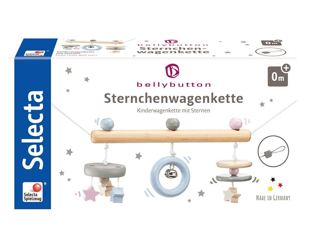 Selecta 64016 Star Wooden Pram Chain Bellybutton 63 cm Multi-Coloured