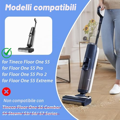 Cleptorize Spare Parts for Tineco Floor One S5/ S5 Pro/ S5 Pro 2/ S5 Extreme Vacuum Cleaner, Kit of 2 Roller Brushes, 2 Filters, 1 Cleaning Brush