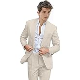 Boys Linen Suit 2 Piece Formal Slim Fit Summer Beach Wedding Party Prom Suits for Boys Ring Bearer Outfit Blazer Pants Set