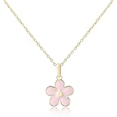 Cherished Moments Children's 14K Gold Plated 925 Sterling Silver Daisy Flower Pendant Necklace Pink, Violet or Aqua Gift for Little Girls, Toddlers, Flower Girls, 14 inch