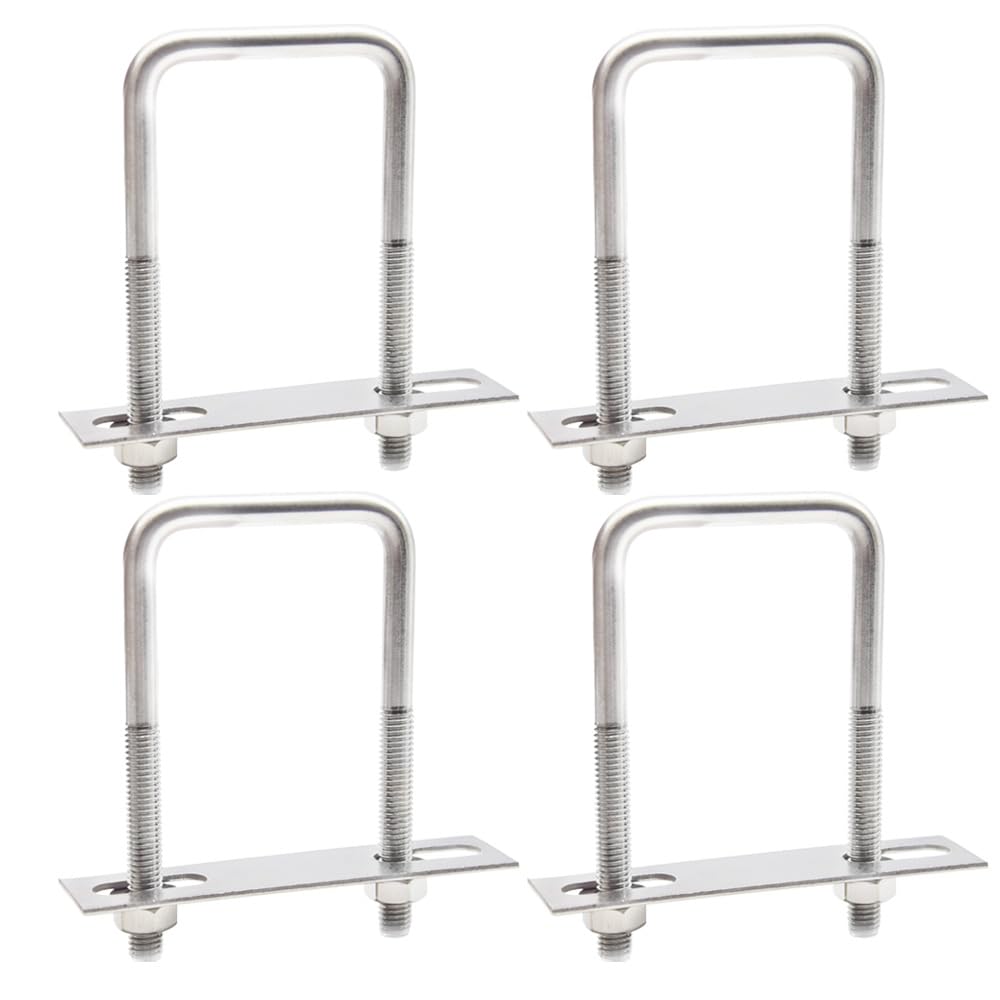 Hocansen 4 Set Square U Bolts M8 U Bolts Brackets with Nuts, Washer and Frame Plate 50x100mm Stainless Steel U Bolt Fastener for Car and Industrial Applications (US/M8-50x100mm)