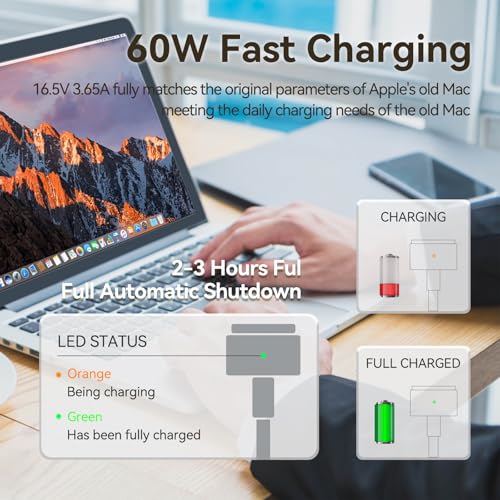 60W T-Tip Charger, Compatible with Mac Book Pro Charger, Portable Power Adapter for MacBook Air 11/13 Inch, Models 2012/2013/2014/2015/2017/2018, Fits A1502/A1465/A1436