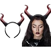 Handmade Demon Horns Headband, Gothic Devil Horn Hairband for Women Girls Halloween Party Fancy Cosplay Costume Hair Accessory (Red)