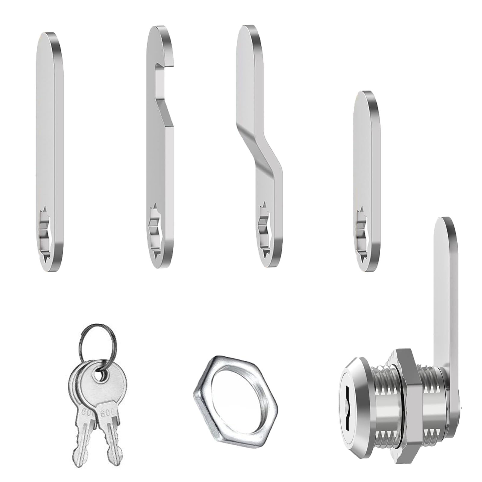 25mm Security Mailbox Keyed Cabinet Drawer Cam Lock System, 2 Keys, 4 Lock Plates