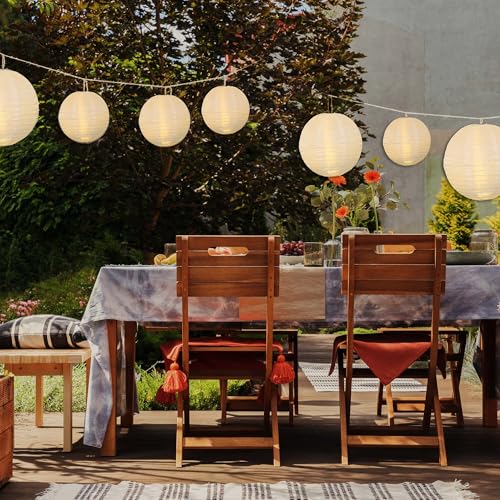 Hellum Lanterns Outdoor Weatherproof Set of 7 with Warm White LED and Battery, 1 x Diameter 30 cm, 3 x Diameter 25 cm, 3 x Diameter 20 cm, White Lanterns with Remote Control, Lanterns for Outdoors, LED Lanterns, Outdoor Wedding Decoration 150889