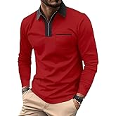 TRFIC Men's Long Sleeve Polo Shirt Casual Zip Polo Shirt Classic Collared Golf Shirt with Pocket