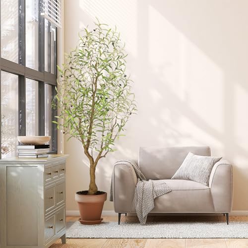 PHYTREE Olive Tree 6FT - Tall Faux Olive Trees Fake Large Plants Artificial Indoor with Realistic Leaves Branches and Lifelike Fruits for Home Office Living Room Decor