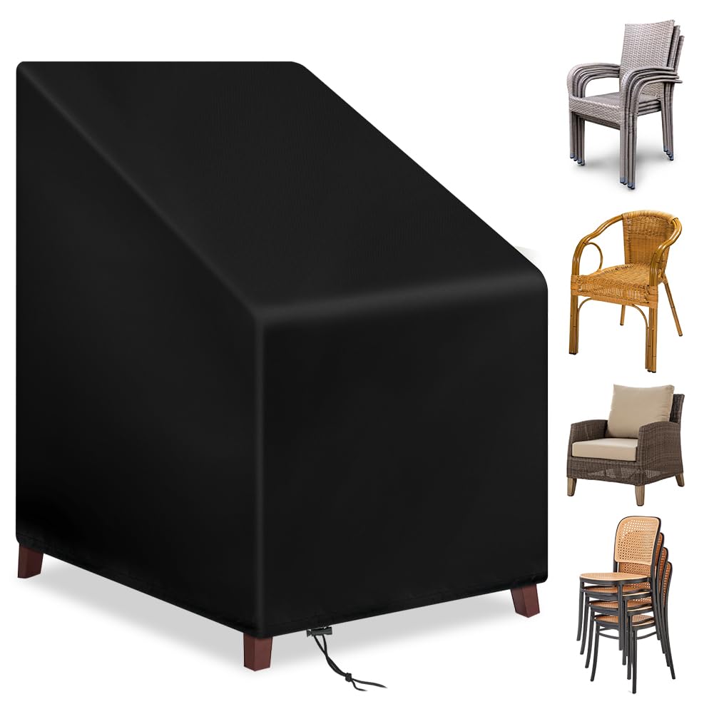 OFFCUP Garden Stacking Chair Covers, 1pcs 65*65*120cm 210D Oxford Fabric Chair Covers, Waterproof Heavy Duty Anti-UV Chairs Cover with Storage Bag Furniture Protector for Outdoor Patio