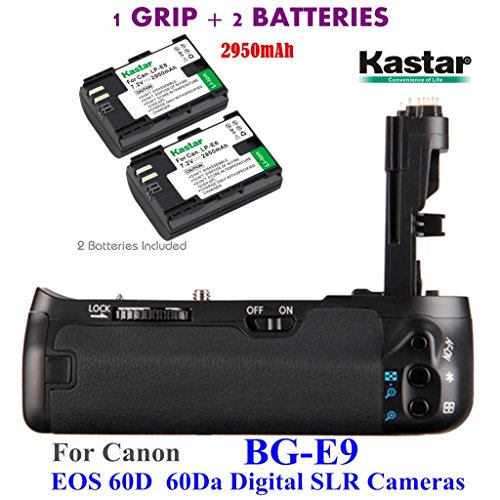 Kastar Pro Multi-Power Vertical Battery Grip (Replacement for BG-E9) + 2x LP-E6 Replacement Batteries for Canon EOS 60D 60Da Digital SLR Cameras