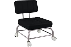 IMMER LIEBEN Low Rolling Stool Roller Seat with Universal Swivel Caster Wheels for Home Office Stool Garage Shop Stools PU Leather High Density Cushion and Steel Black