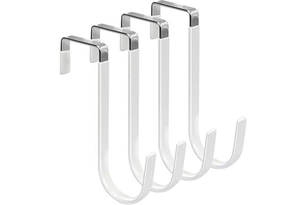 FYY Over the Door Hooks, 4 Pack Hangers Hooks with Rubber Prevent Scratches Heavy Duty Organizer for Living Room, Bathroom, Bedroom, Kitchen Hanging Clothes, Towels, Hats, Coats, Bags White