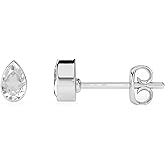 LUSTRE AND LIGHT Natural White Topaz Stud Earrings for Women in Sterling Silver, April Birthstone Jewelry Gifts for Her Birthday, Anniversary, Graduation, Christmas (Round/Pear/Oval, Bezel Set)
