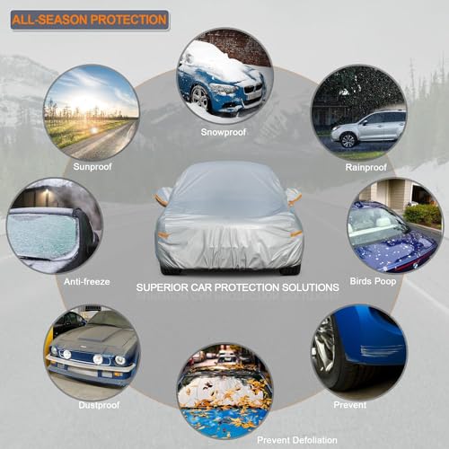 Kayme Outdoor Car Cover, Compatible with Fiat Panda (2011-2025), Waterproof Anti-UV Anti-Dust 6 Layer Car Cover, Car Cover with Zip and Cotton Lining.