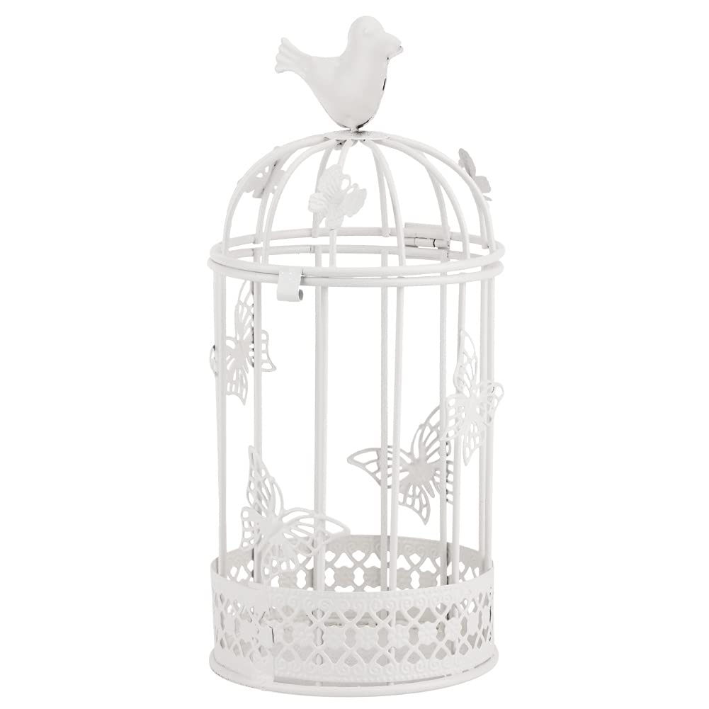 Decorative Bird Cage Candle Holder, Wedding Lantern Decorative Vintage Birdcage Candlestick Holders Hollow out Candlestick Cage Shape Candle Holder for Table Centerpiece Home Decoration(White)