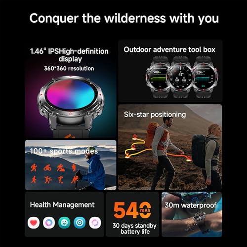 MYSHUN Reloj Inteligente Hombre con Llamadas, 1,46 Pulgada Smartwatc Hombre Deportivo con Podometro Pulsometro SpO2 Sueño Presion Arterial Actividad IP68 Reloj Digital para iOS Android (Negro)